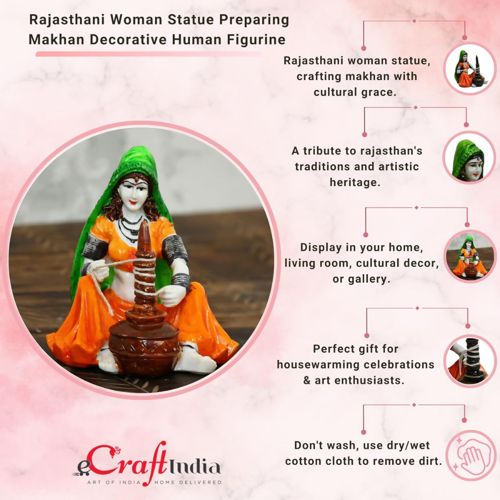 eCraftIndia Rajasthani Lady Using Makhan Handi Polyresin Statue | Grocsy