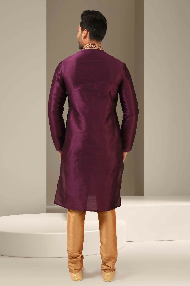 Raivat Ethnic Banarasi Art Silk Mirror Work Kurta Pajama In Mangenta Colour | Grocsy