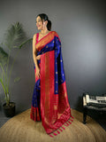 Joban Fashion Banarasi Navy Blue Woven Soft Silk Saree | Grocsy