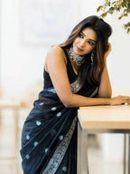 DEIANA'S Beautiful Designer Golden zari Soft Cotton Saree - Black | Grocsy