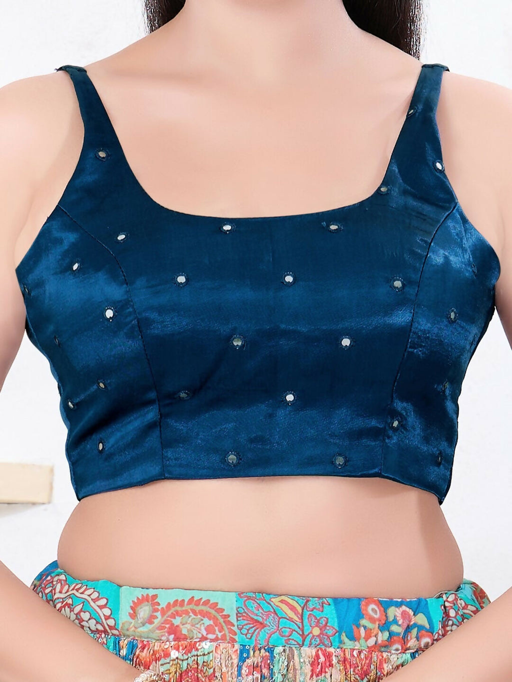 Joban Fashion Cobalt-Blue Gajji Silk Sleeveless Back Open Blouse | Grocsy