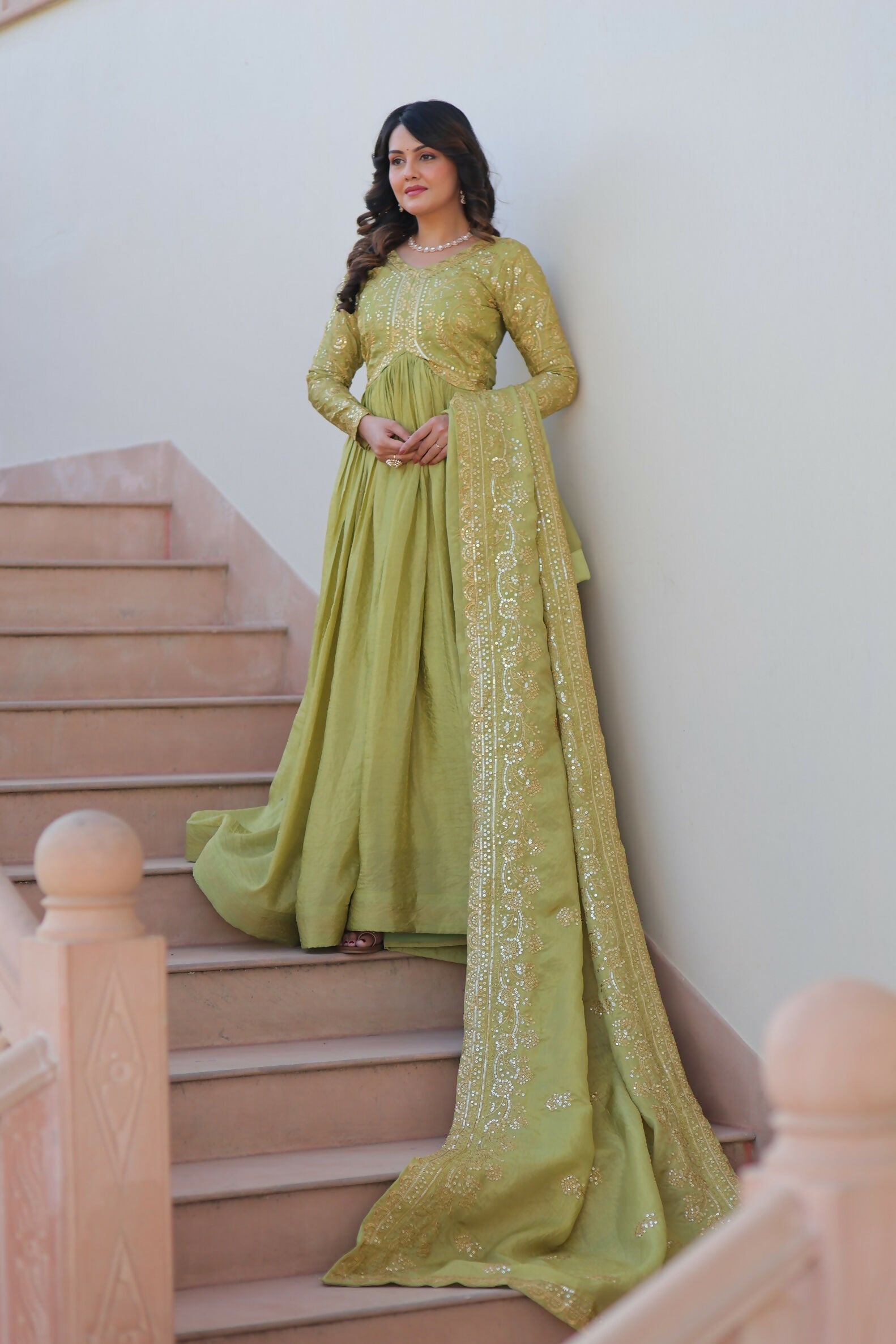 Joban Fashion Pista Crush Sequence Embroidery Work Kurta Set | Grocsy