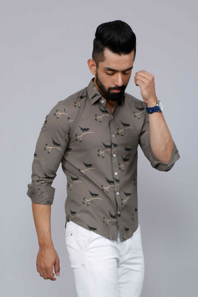 Miravan Men's Grey Floral Print Casual Shirt | Grocsy