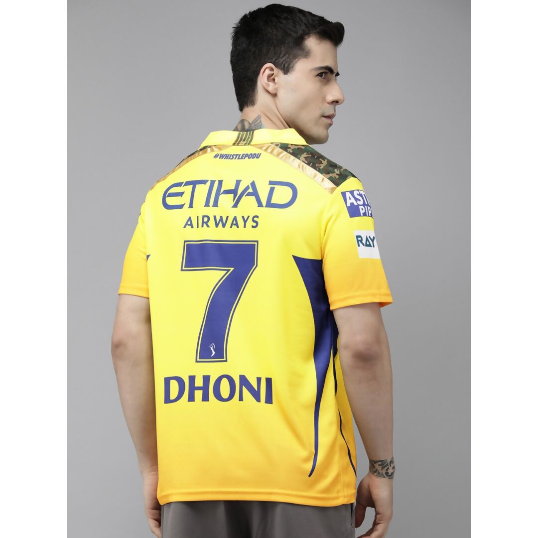 playR Men Sports Printed Polo Collar Dri-FIT CSK Fan 7 Dhoni T-shirt IPL, T20 | Grocsy