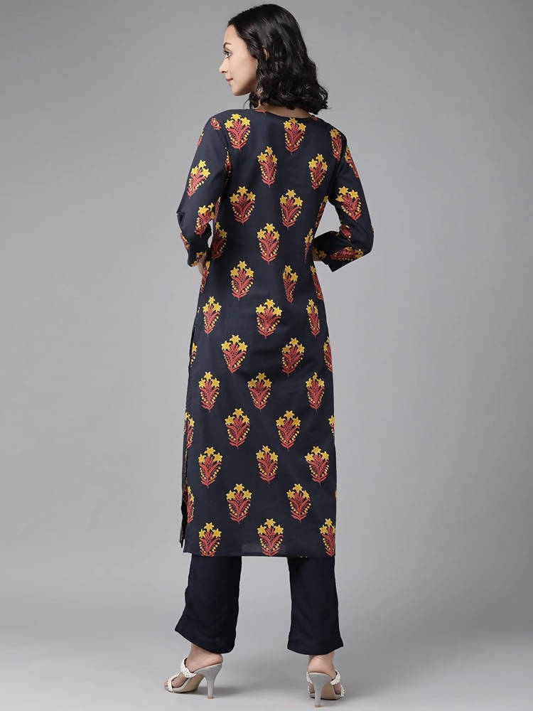 Yufta Navy Blue And Black Kurta And Palazzo Set | Grocsy