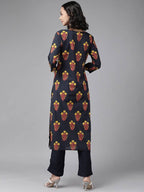 Yufta Navy Blue And Black Kurta And Palazzo Set | Grocsy