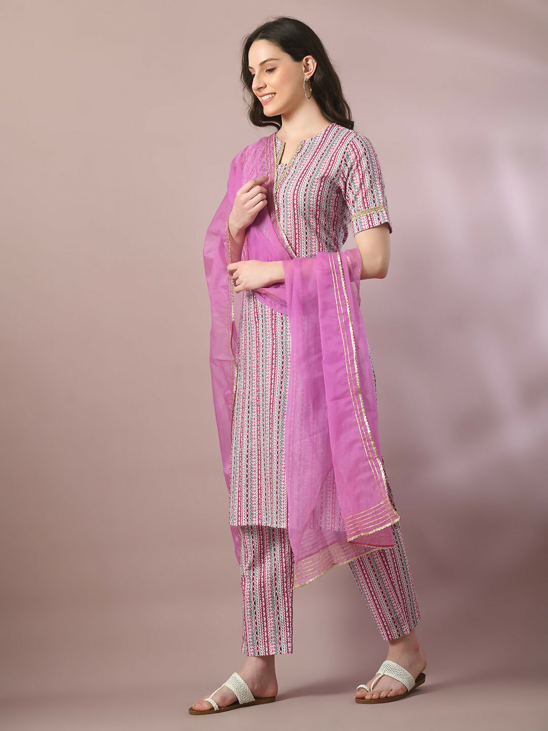 Myshka Women's Multi Printed Cotton Straight Party Kurta Set With Dupatta | Grocsy