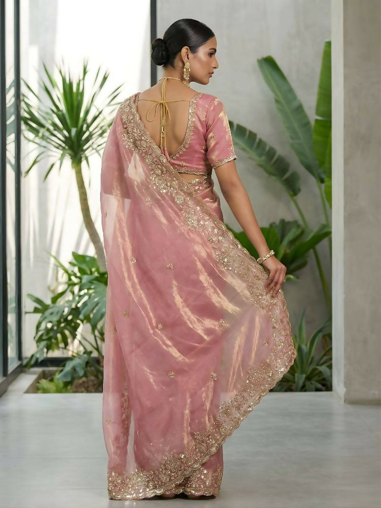 Joban Fashion Pink Fandy Satin Silk Party Wear Sarees | Grocsy