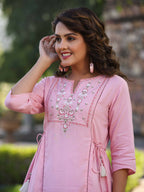 Juniper Women's Pink Rayon Staple Solid With Embroidery Straight Tunic | Grocsy