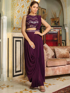 Janasya Purple Georgette Sequined Saree and Blouse | Grocsy