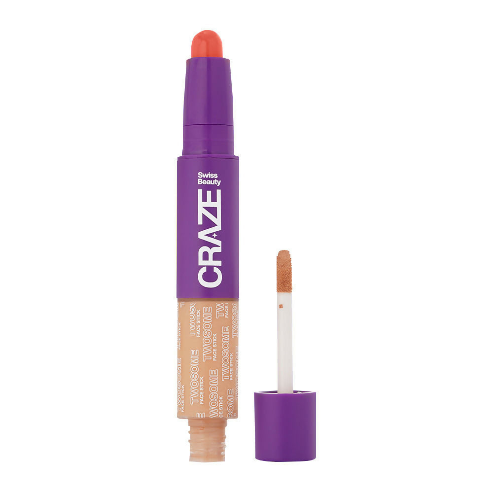 Swiss Beauty Craze Twosome Face Stick 2-In-1 Beauty Wand Concealer and Blush - 4 Deep - Pink | Grocsy