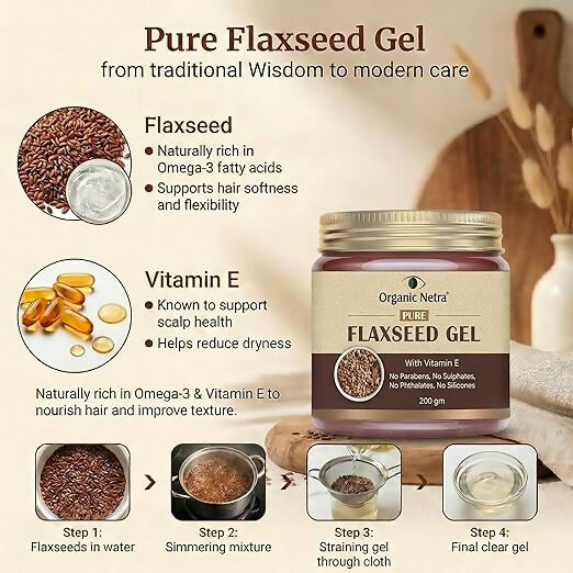 Organic Netra Pure Flaxseed Gel with Vitamin E for Hair and Skin Strengthens | Grocsy