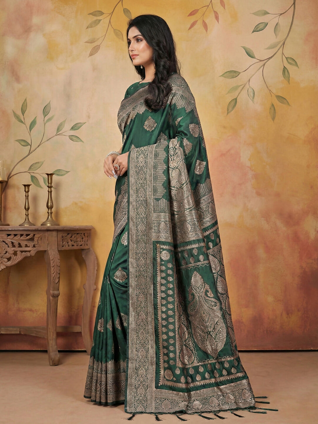 Shree Shyam Fashion Green Silk Blend Saree | Grocsy