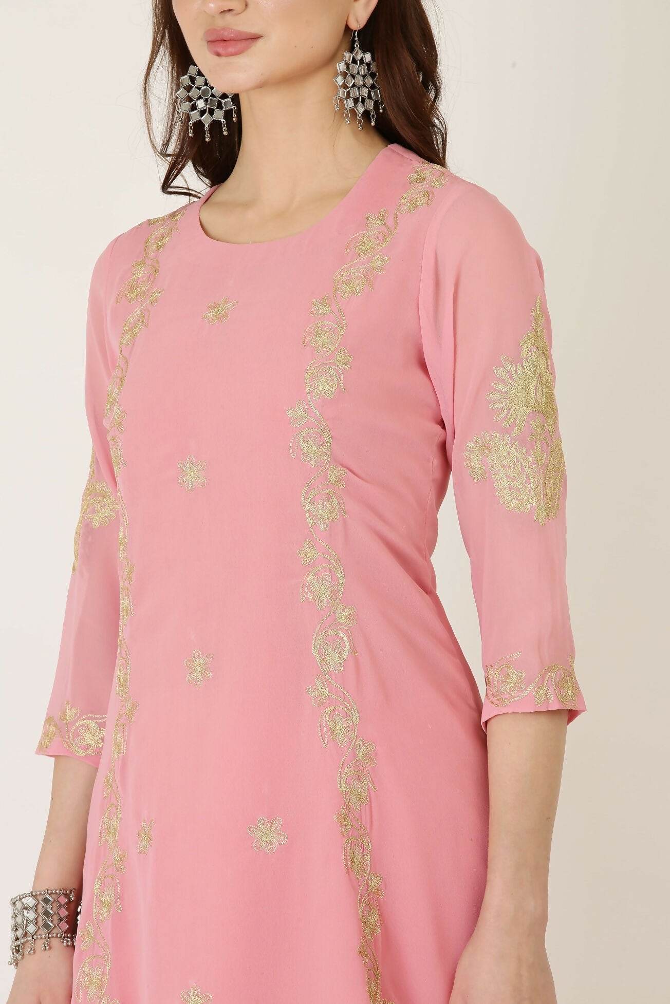 Joban Fashion Pink Georgette Kurta Set | Grocsy