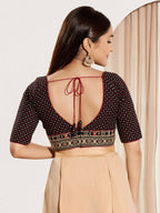 Joban Fashion Black Cotton Padded Blouse With V Neck Elbow Sleeves | Grocsy