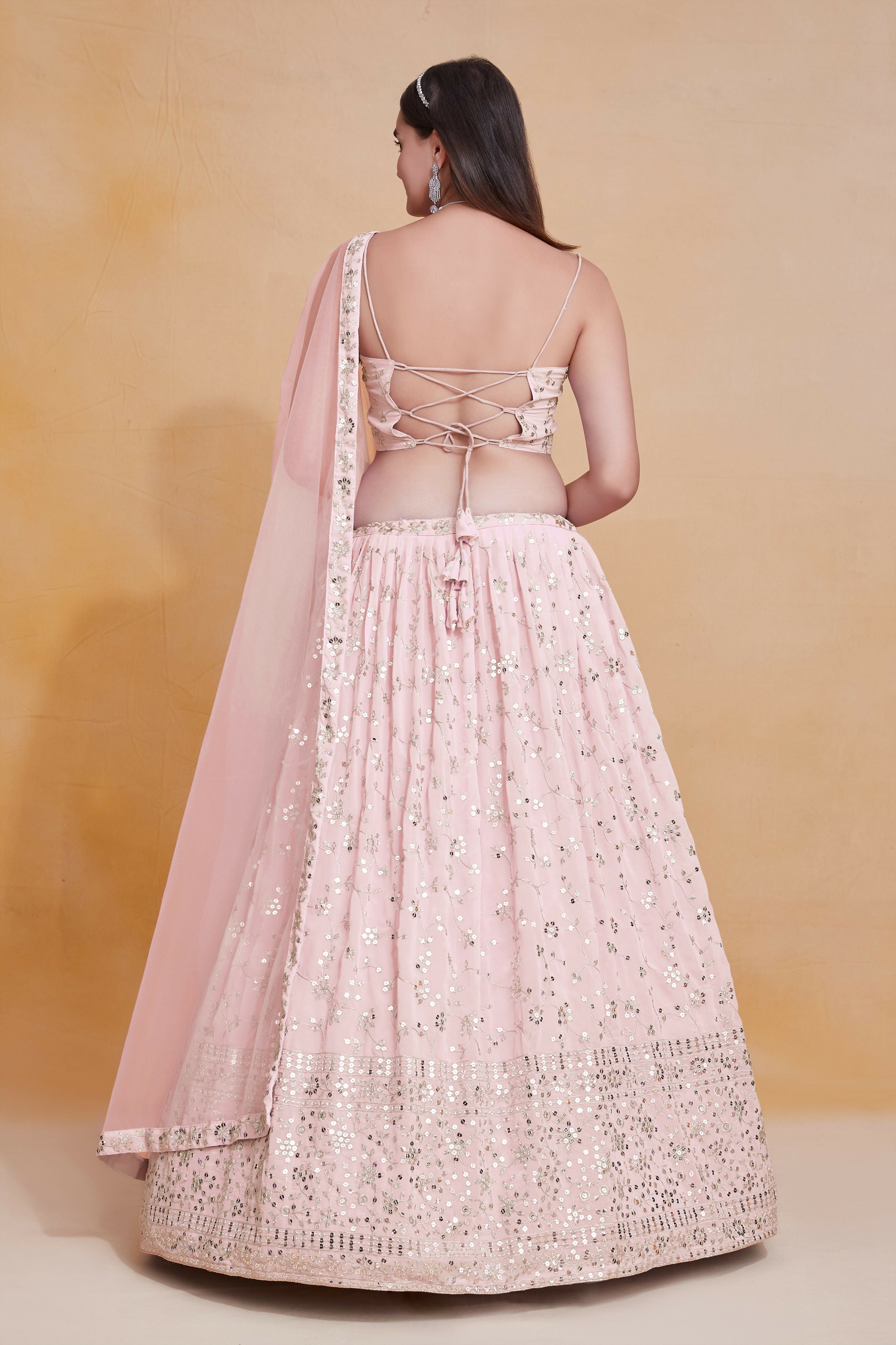 Skyblue Georgette Zari,Sequence Embroidery Work Lehenga Choli - Jihu Culture | Grocsy