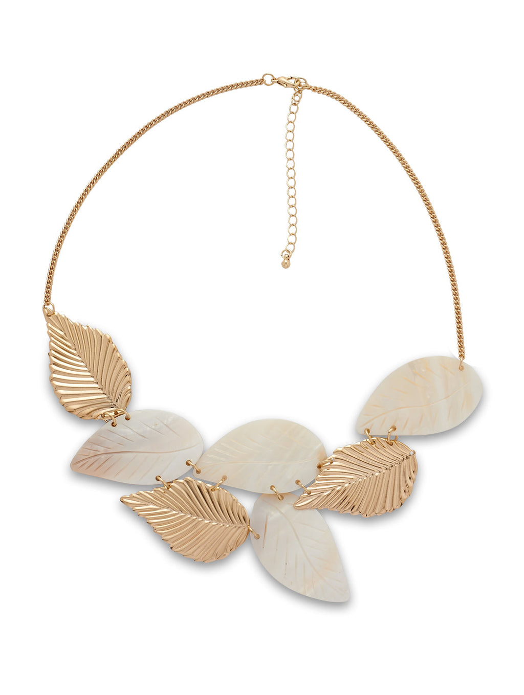 Gold-Polished Alloy Shell And Brass Leaf Statement Necklace - The Pari | Grocsy