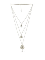 Silver-Plated Alloy Long Three Chain Flower Necklace - The Pari | Grocsy