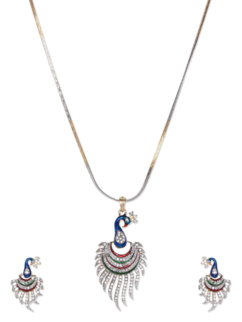 Gold-Polished Alloy Peacock Shape American Diamond Pendant Set - The Pari | Grocsy
