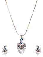 Gold-Polished Alloy Peacock Shape American Diamond Pendant Set - The Pari | Grocsy
