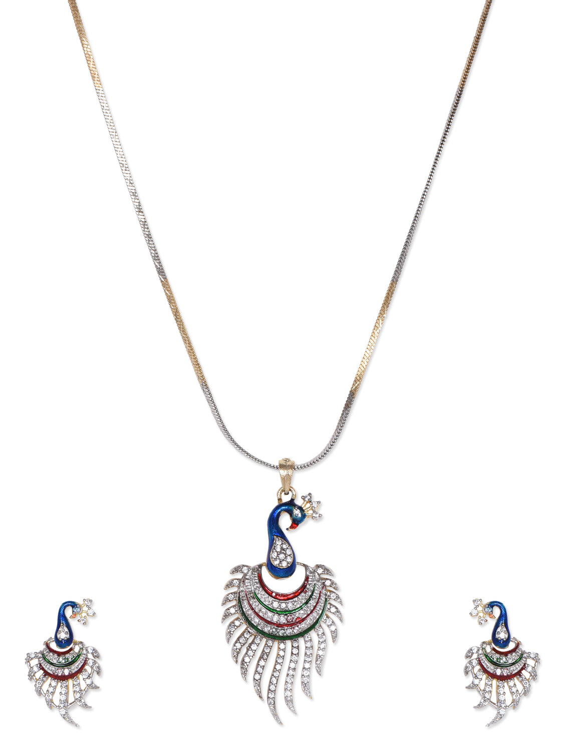 Gold-Polished Alloy Peacock Shape American Diamond Pendant Set - The Pari | Grocsy