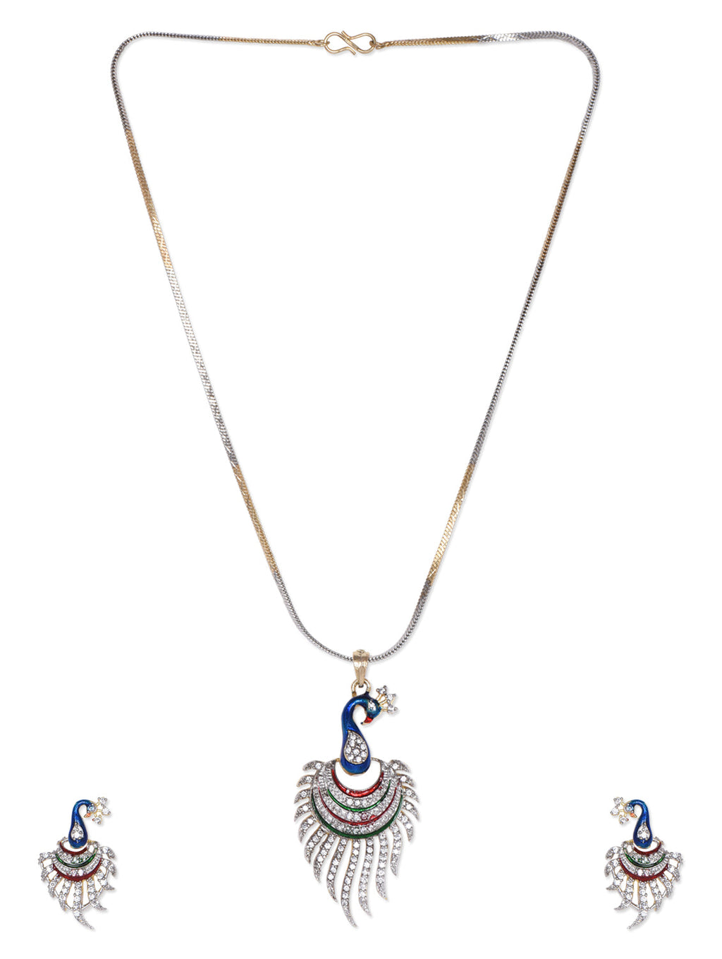 Gold-Polished Alloy Peacock Shape American Diamond Pendant Set - The Pari | Grocsy
