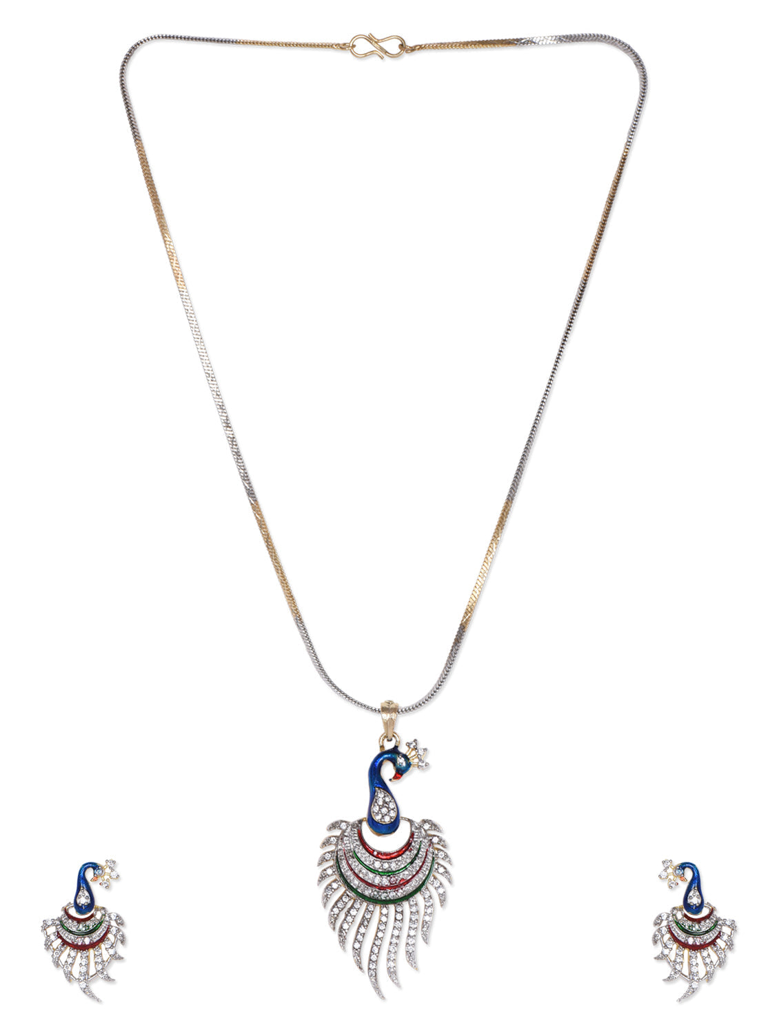Gold-Polished Alloy Peacock Shape American Diamond Pendant Set - The Pari | Grocsy