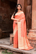 Joban Fashion Peach Banarasi Katan Pure Handloom Banarasi Silk Saree | Grocsy