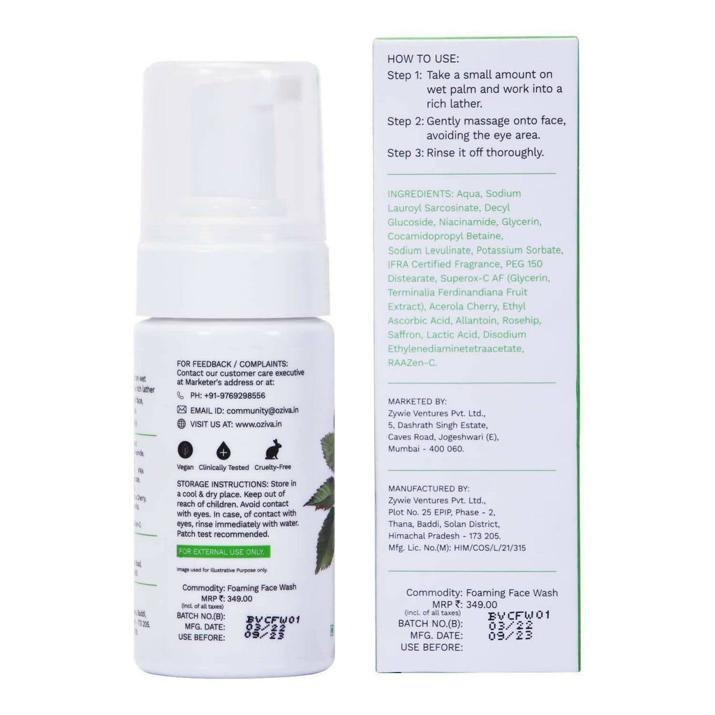 OZiva Bioactive Vitamin C30 Foaming Face Wash | Grocsy