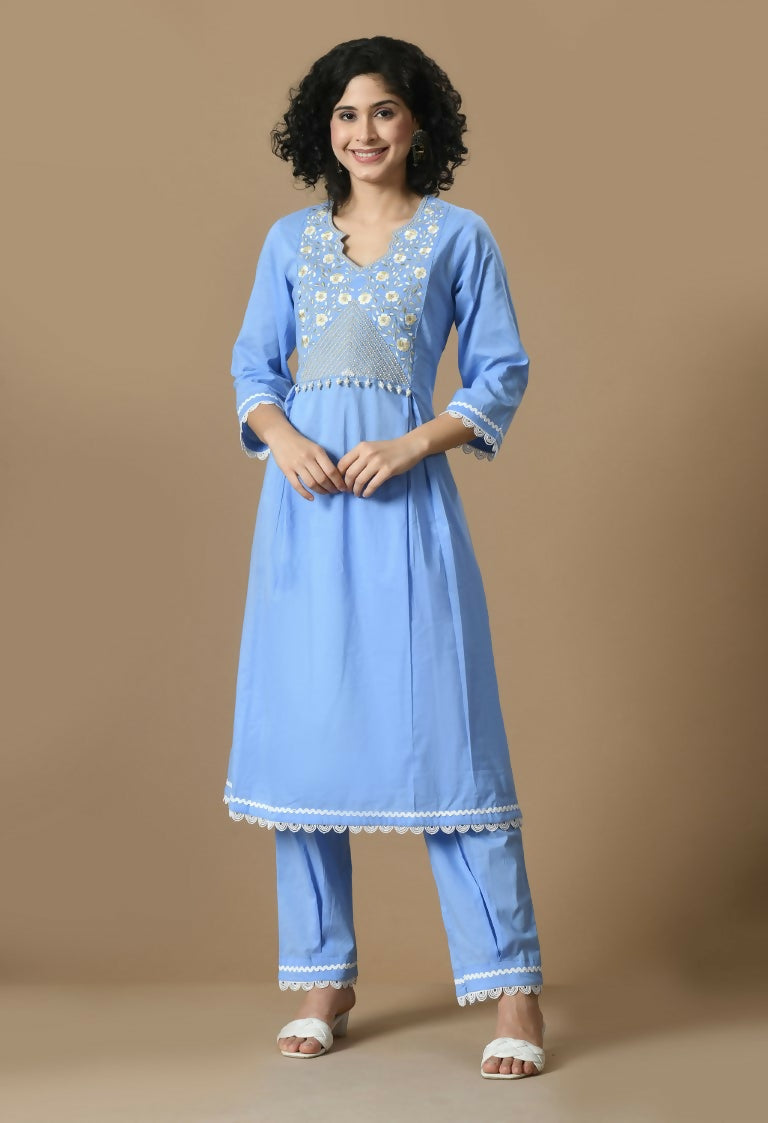 Joban Fashion L.Blue Cotton Kurta Set | Grocsy