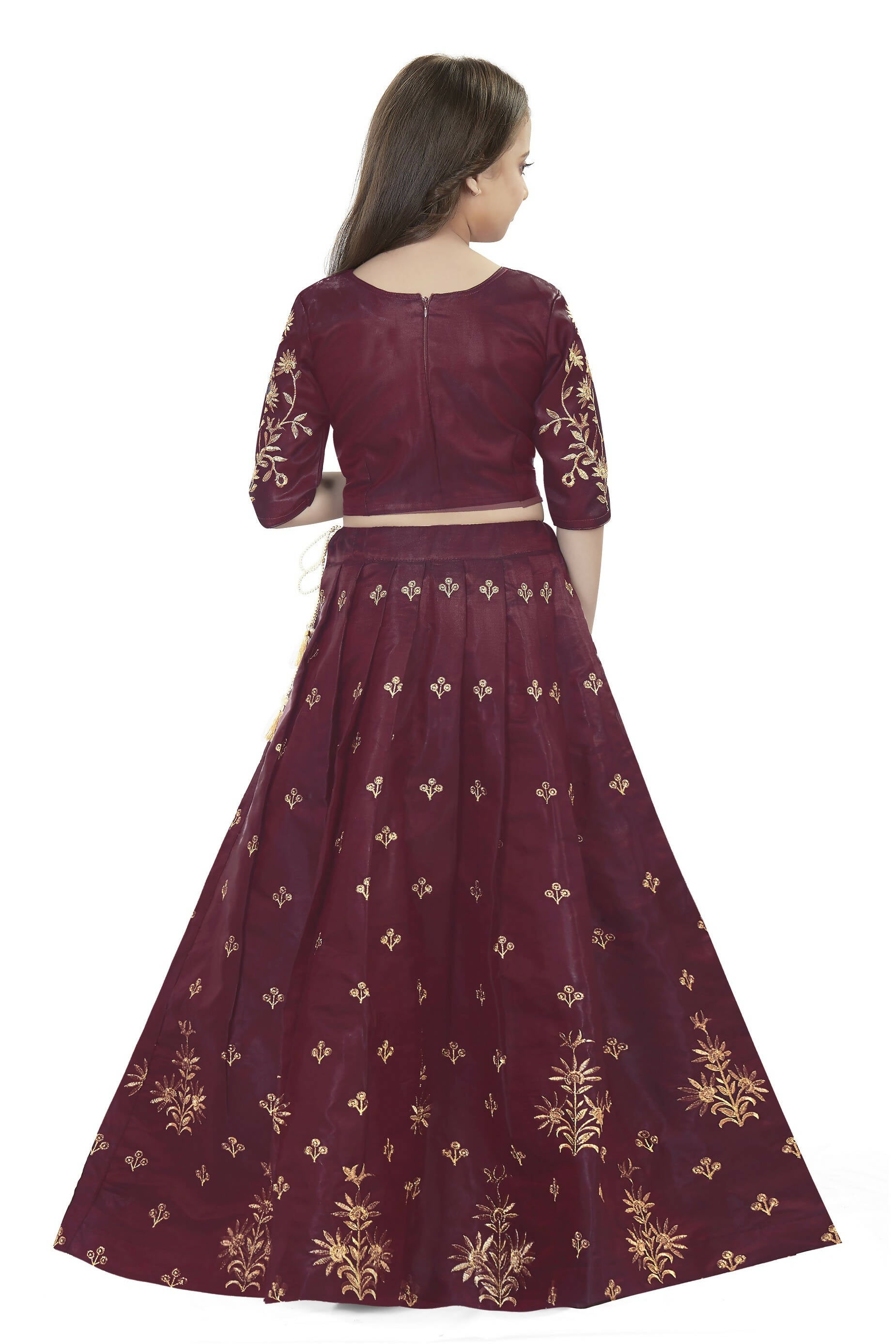 Dwiden Maroon Rohini Tafetta Sattin Semi-Stitched Girl's Lehenga Choli | Grocsy