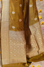 Joban Fashion Olive Pure Katan Pure Handloom Banarasi Silk Saree | Grocsy