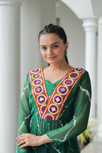 Vastranavya Green Navratri Special Kutchi Patch Work with Leheriya Printed Kurti | Grocsy