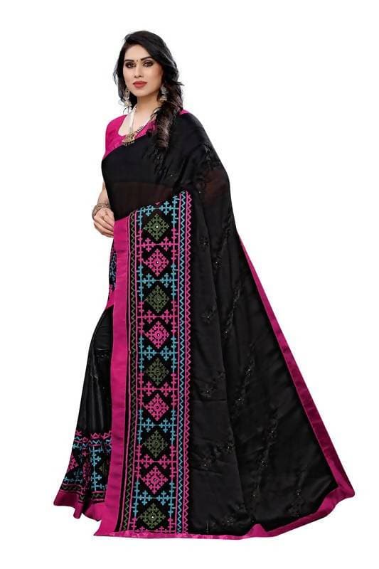 Vamika Black Chiffon Emboridered Saree (SUIDHAGA BLACK) | Grocsy