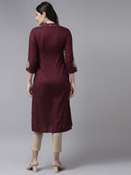 Yufta Women Maroon Ethnic Motifs Embroidered Kurta | Grocsy