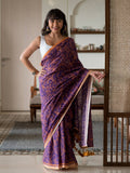 Suta Purple Floral Pure Cotton Saree | Grocsy