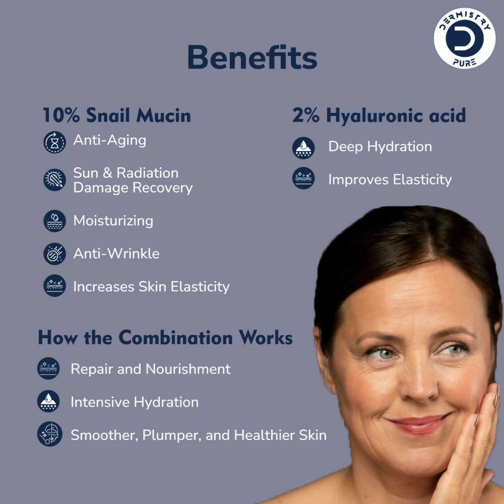 Dermistry Pure 10% Snail Mucin 96 Peptide Anti-Ageing Moisturizer Skin Firming Tightening Face Serum | Grocsy