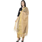 A R Silk Chanderi Chhoda Patta Regular Dupatta Golden Color Dupatta or Chunni | Grocsy