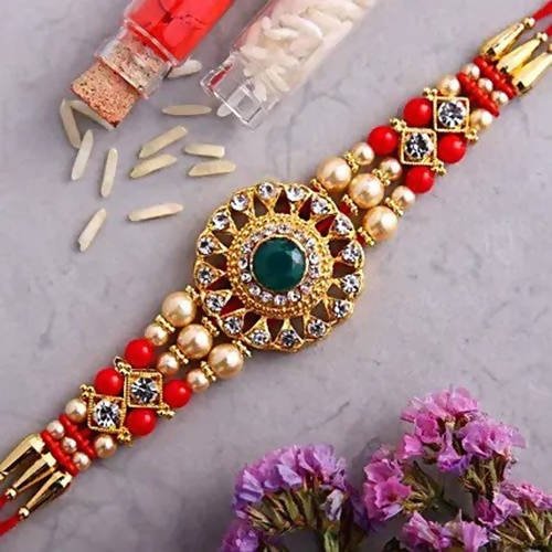American Diamond Motif Rakhi and Almonds Jar | Grocsy