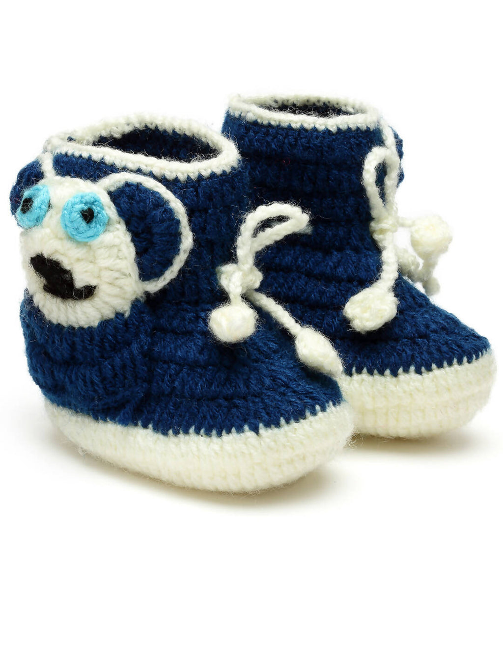 Chutput Kids Woollen Hand Knitted Panda Detailed Booties - Blue | Grocsy
