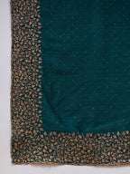Teal Silk Blend Embroidered Saree with Unstitched Blouse - Vairagi | Grocsy