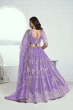 Eilara Lavender Purple Net Embroidered Flared Style Lehenga | Grocsy