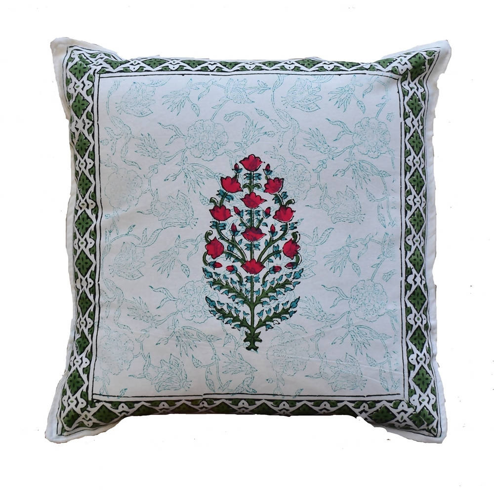 The Decor Nook Red Floral With Green Border Cushion Cover | Grocsy