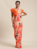 Ahalyaa Women's Orange Colour Chiffon Digital Print Floral Saree | Grocsy