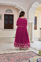 The52 Women's Gorgeous Faux Georgette Fabric Embroidery Work Flared Anarkali Pant and Dupatta Set | Grocsy