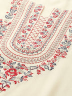 Yufta Women Cream-Coloured Ethnic Motifs Embroidered Regular Thread Work Kurta with Palazzo & With Dupatta | Grocsy