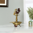 CraftVatika Brass Antique Bird Diya Puja Oil Lamp Showpiece | Grocsy