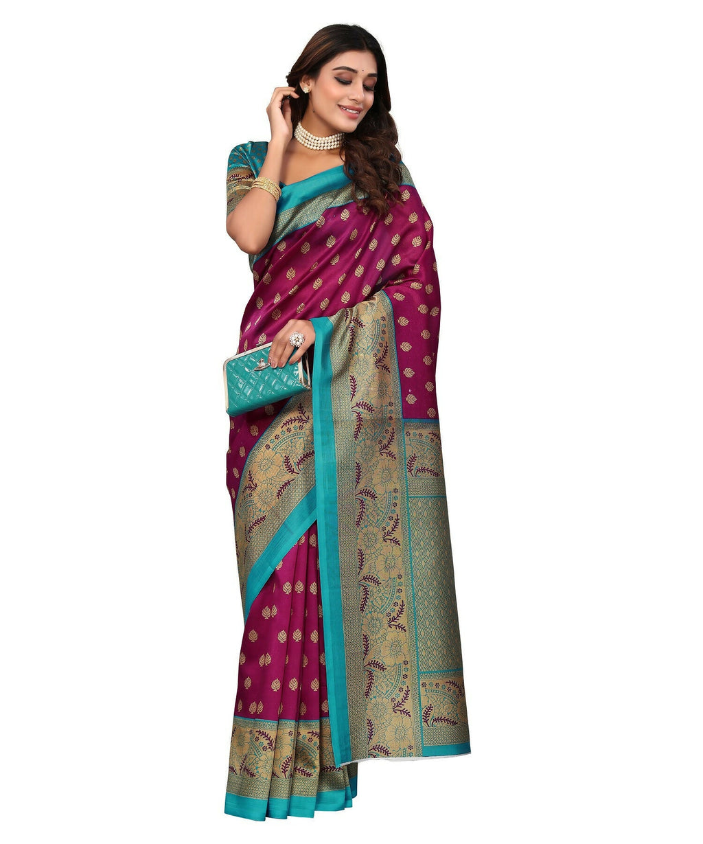 Vamika Purple Printed Art Silk Saree | Grocsy