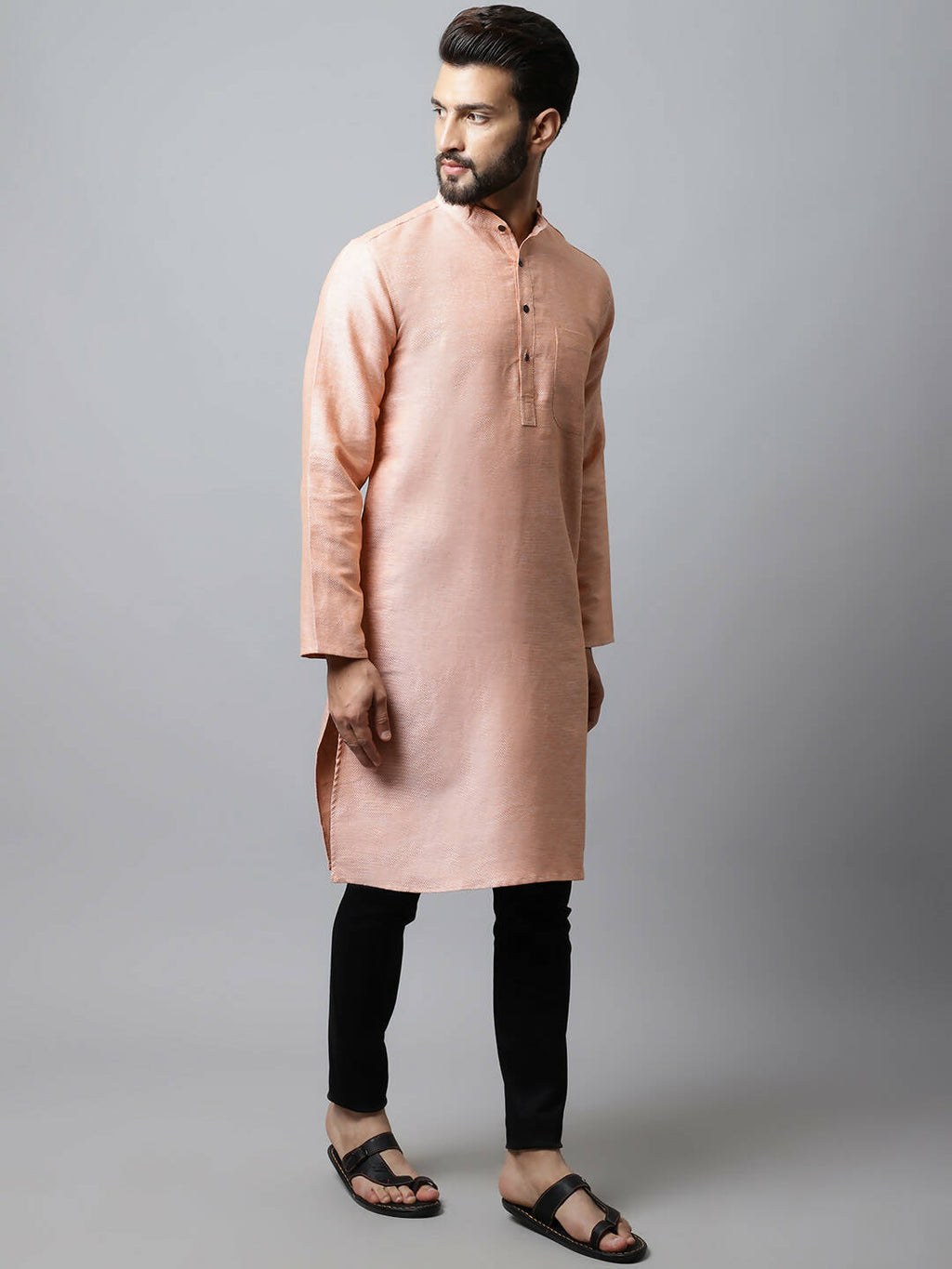 Even Apparels Pink Color Pure Cotton Men's Kurta With Band Collar (SLD1186) | Grocsy
