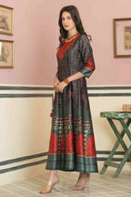 Juniper Green Satin Festive Printed Anarkali Flared Anarkali Kurta For Women | Grocsy